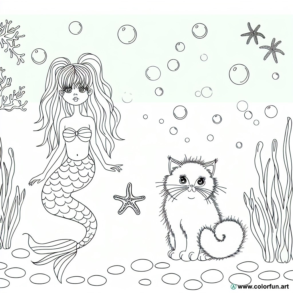 dibujo para colorear sirena gato