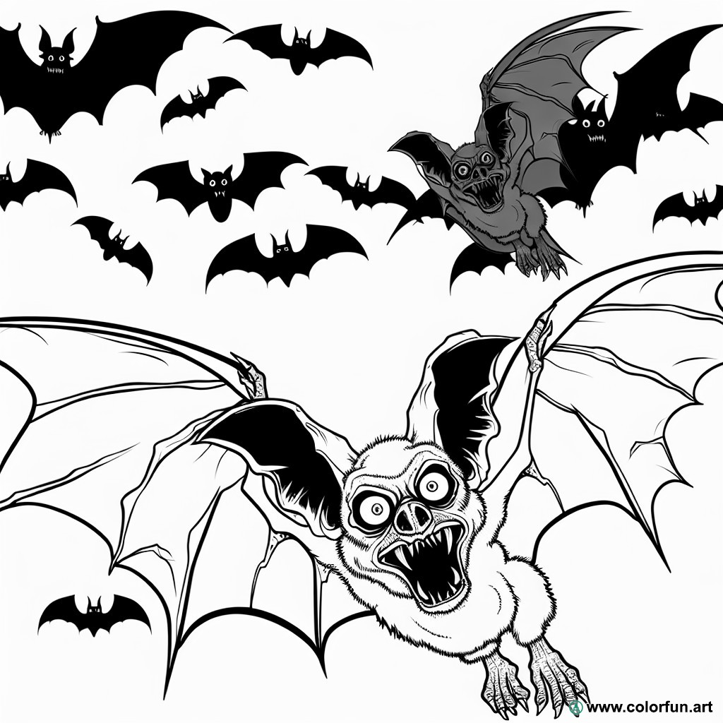 dibujo para colorear de murciélago de Halloween aterrador