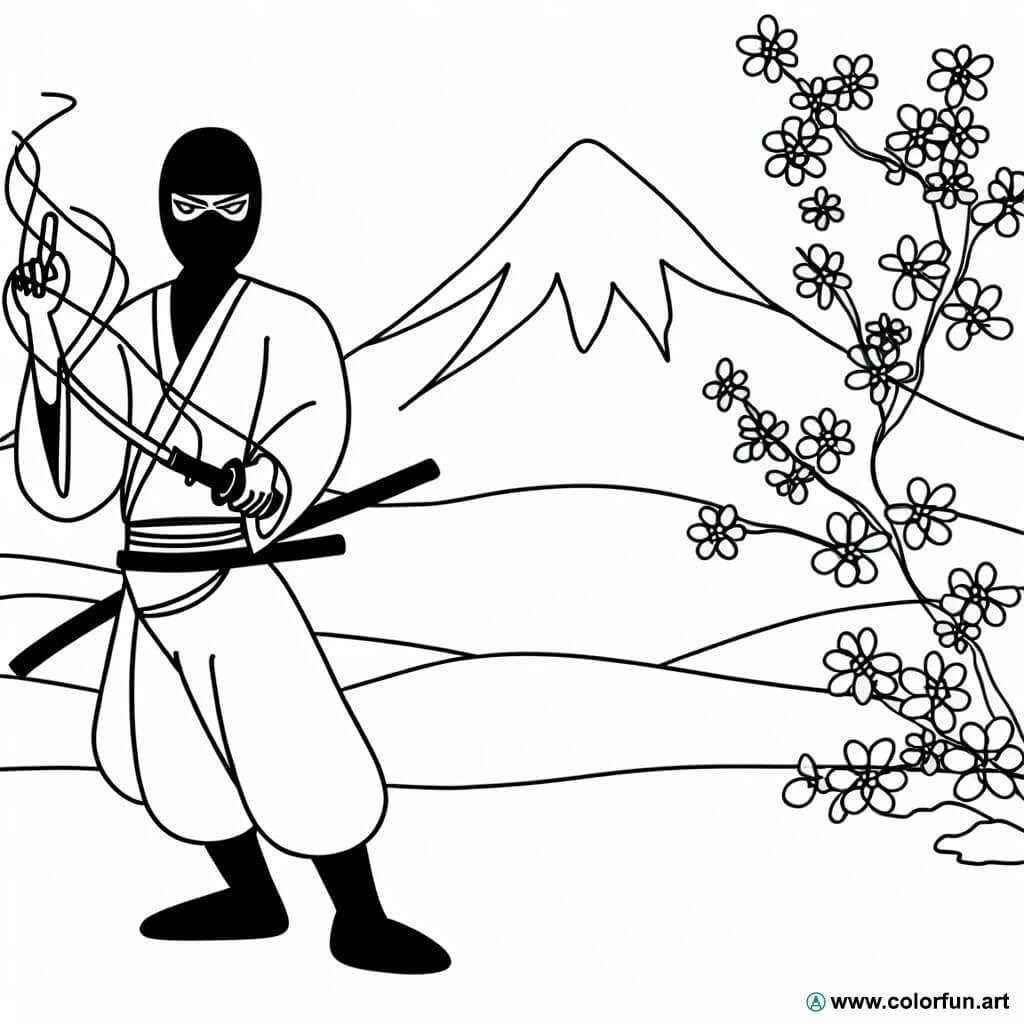dibujo para colorear ninja japon