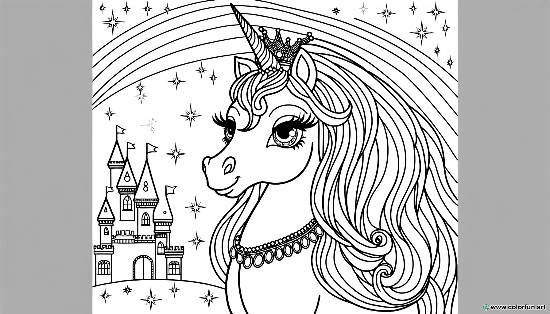 dibujo para colorear princesa unicornio real