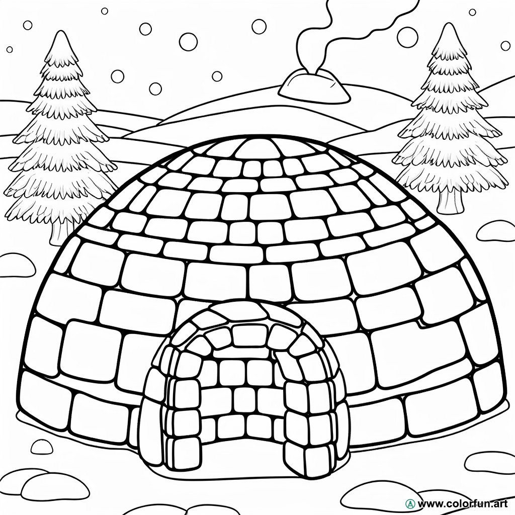 dibujo para colorear iglú invierno
