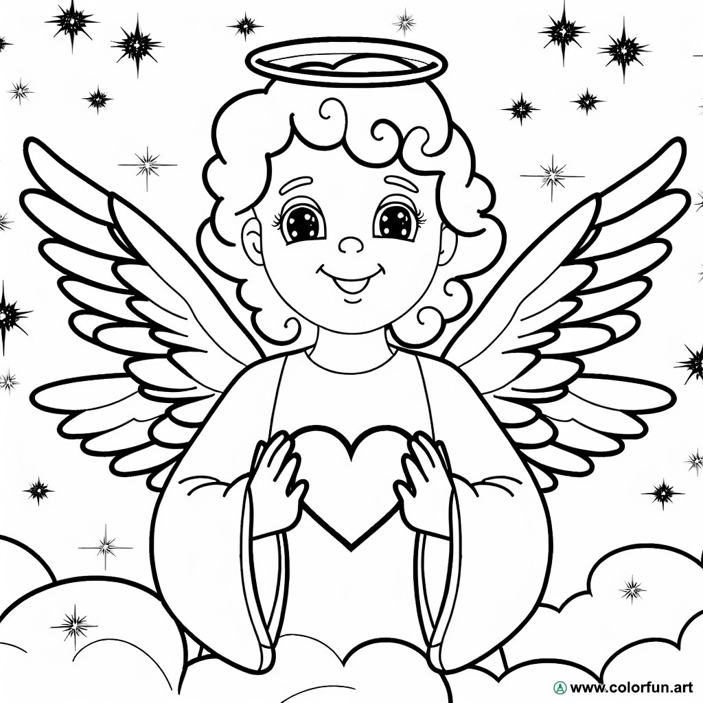 dibujo para colorear ángel corazón