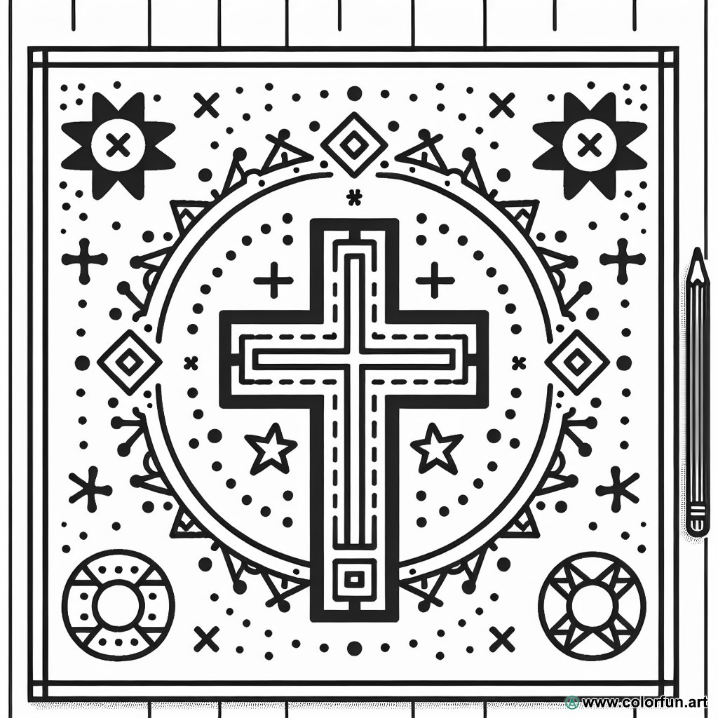 dibujo para colorear cruz católica fácil