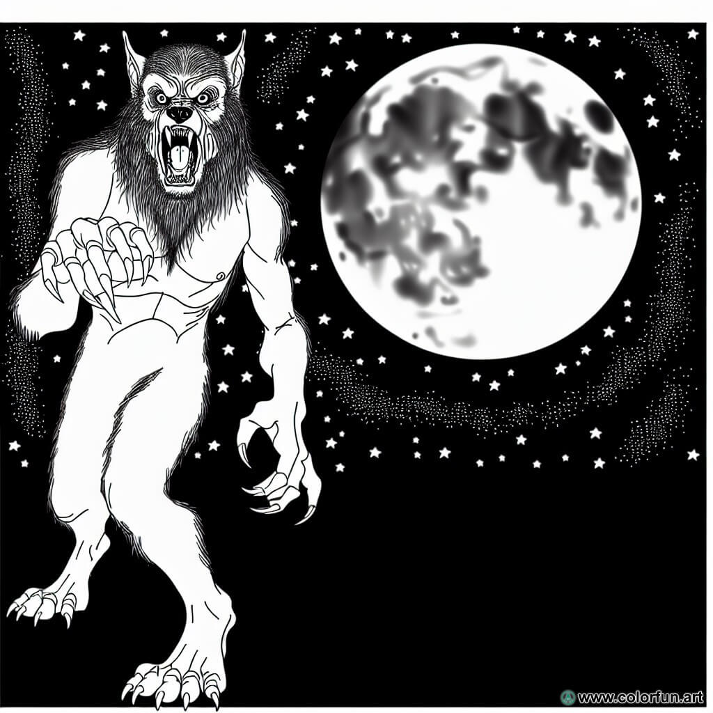dibujo para colorear hombre lobo aterrador noche