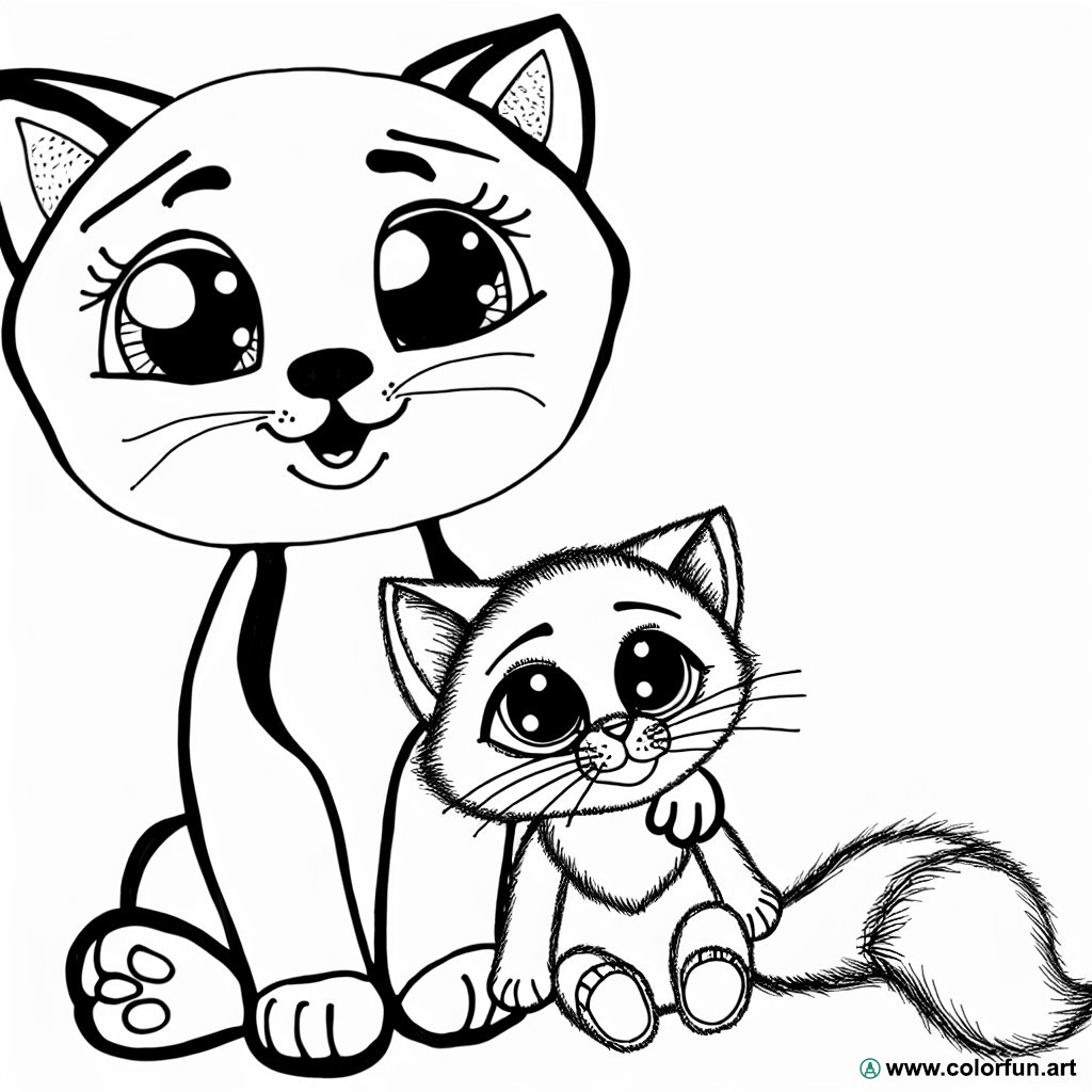 dibujo para colorear amistad gatito