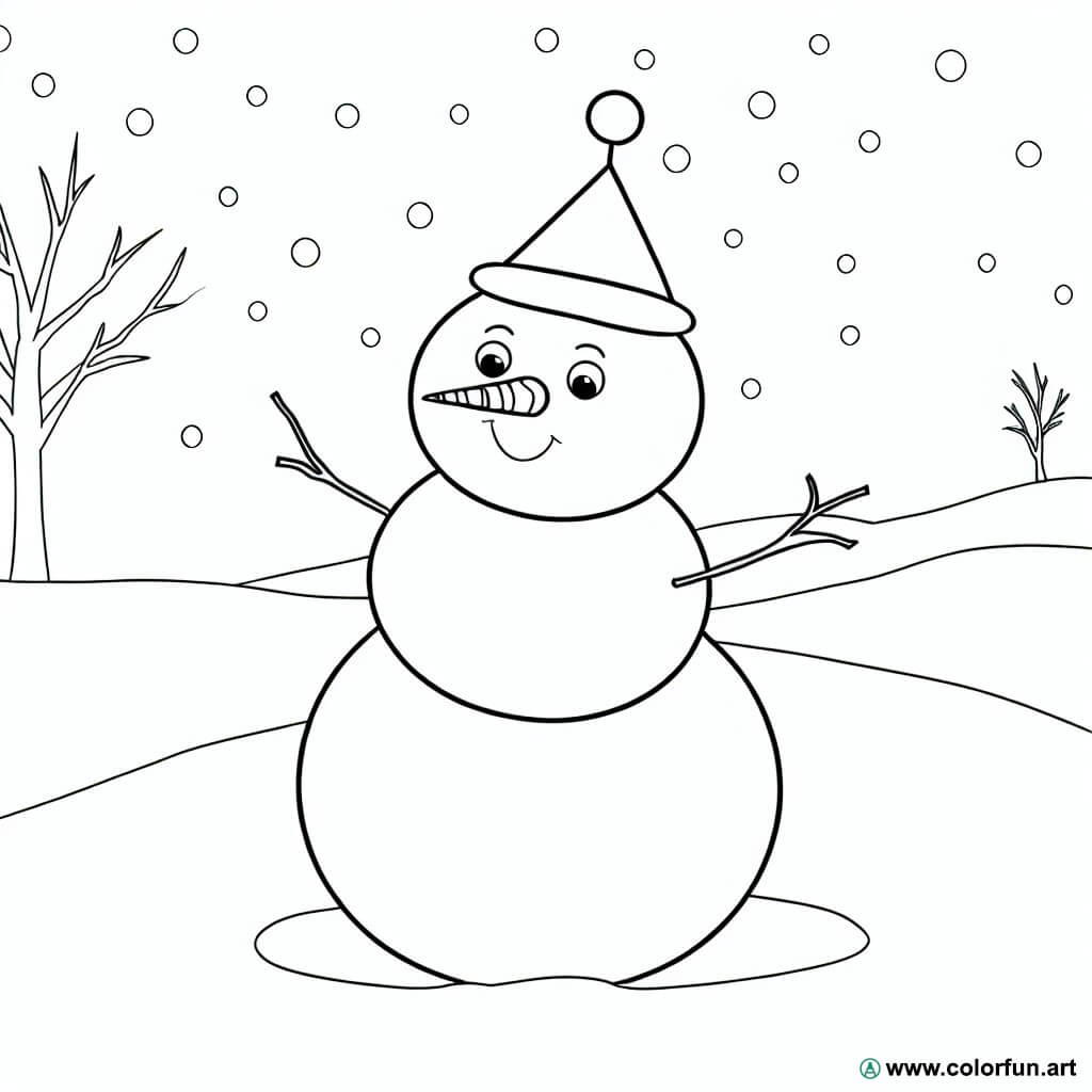 dibujo para colorear muñeco de nieve sencillo