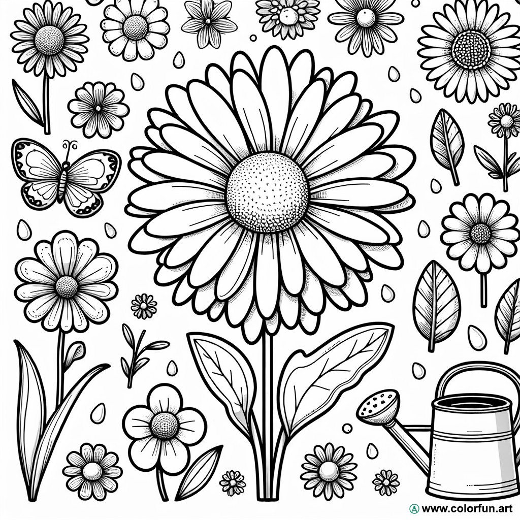 dibujo para colorear flores primavera jardín