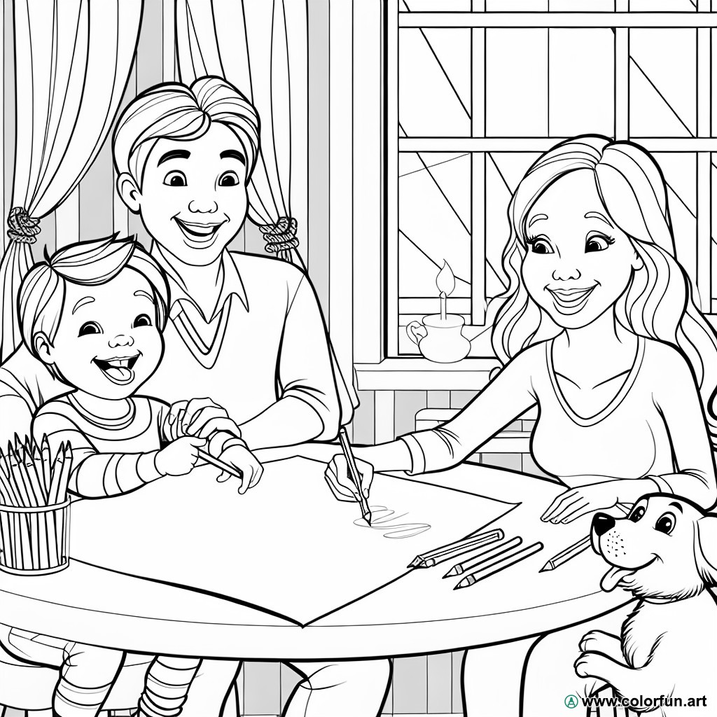 dibujo para colorear familia