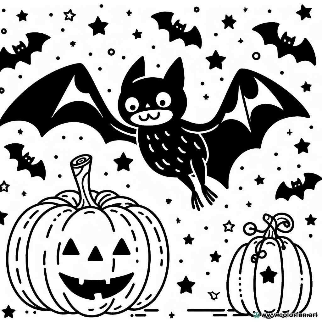 dibujo para colorear halloween murciélago calabaza