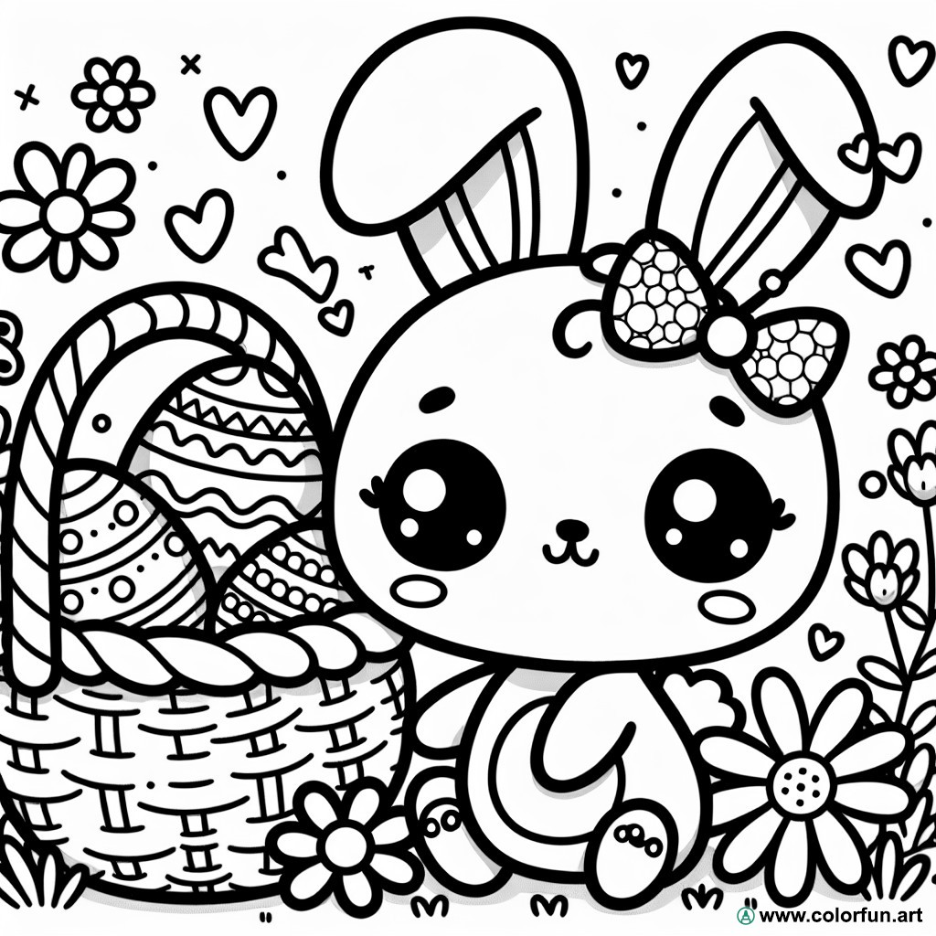 dibujo para colorear conejo de Pascua kawaii