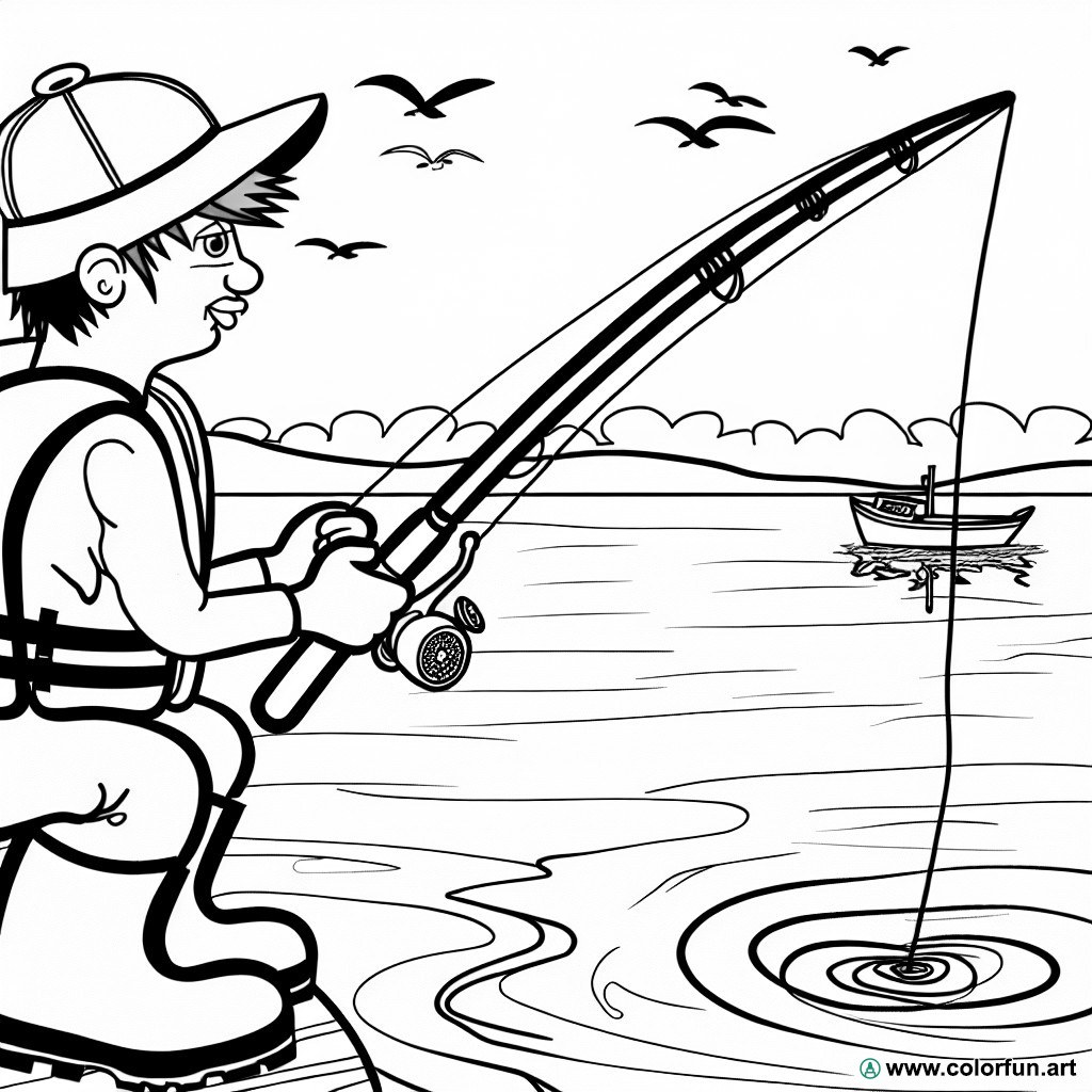 dibujo para colorear pescador en acción
