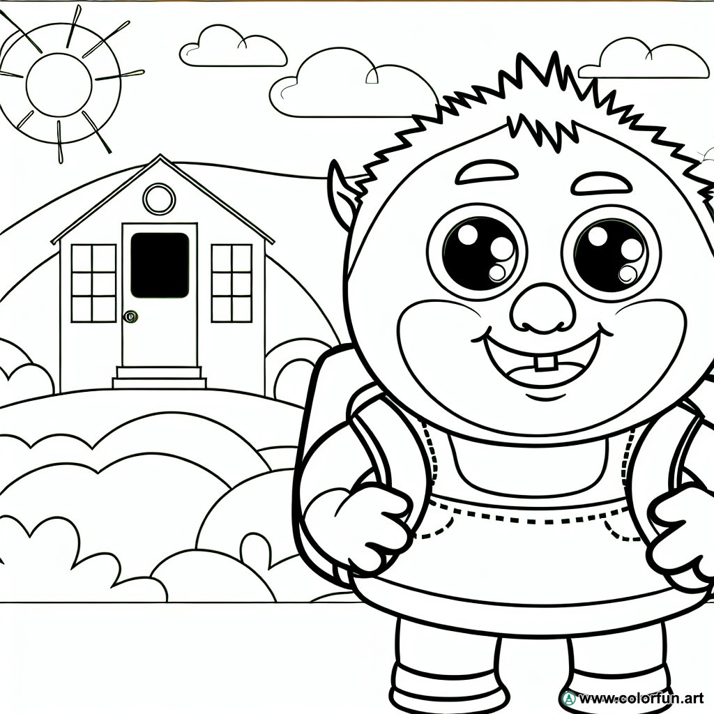 dibujo para colorear pequeño ogro quiere ir a la escuela