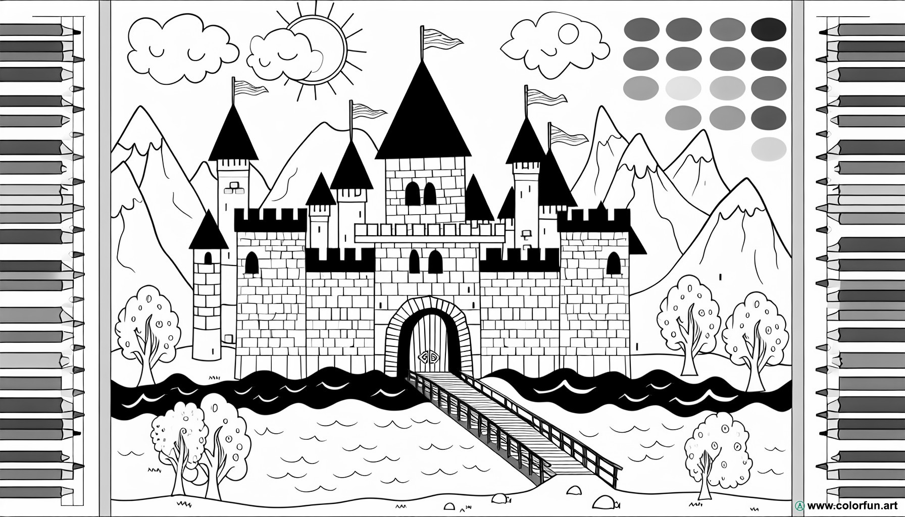dibujo para colorear castillo fortaleza Edad Media