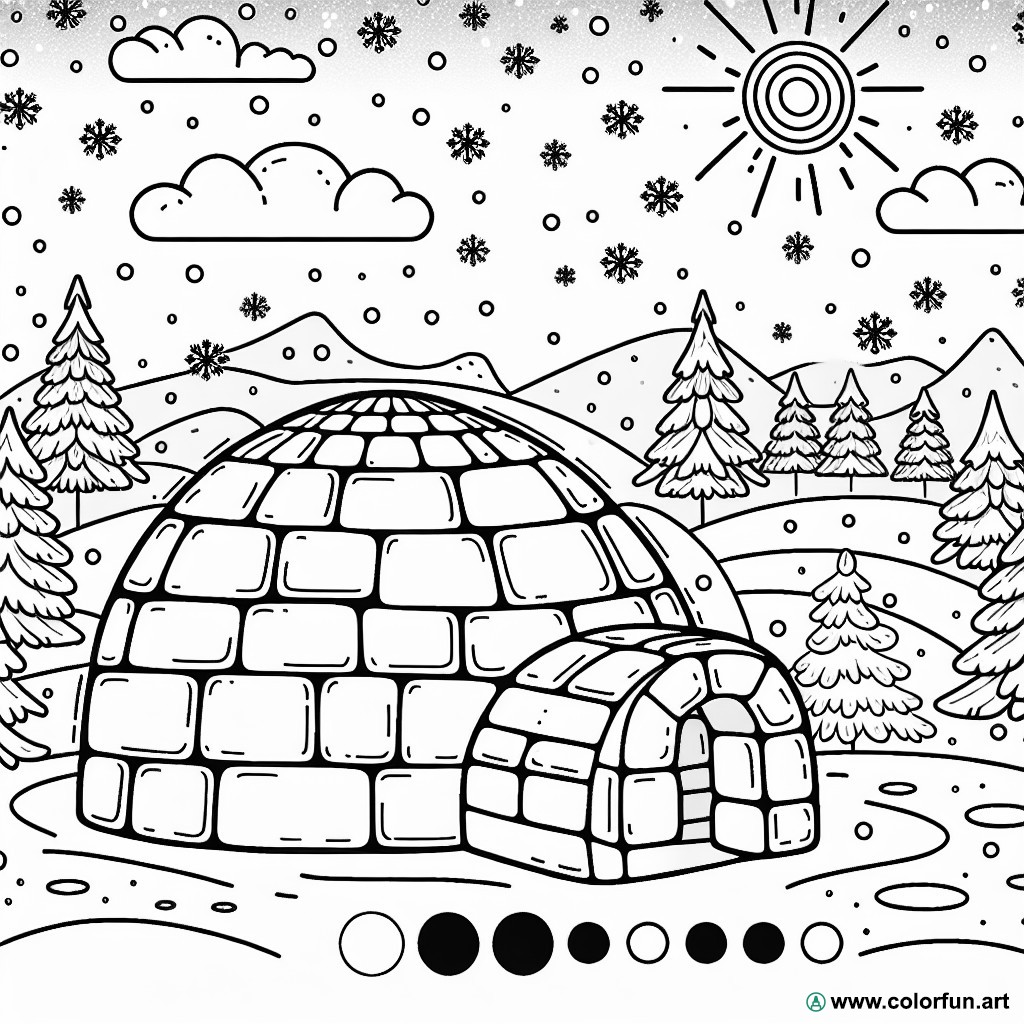 dibujo para colorear iglú paisaje