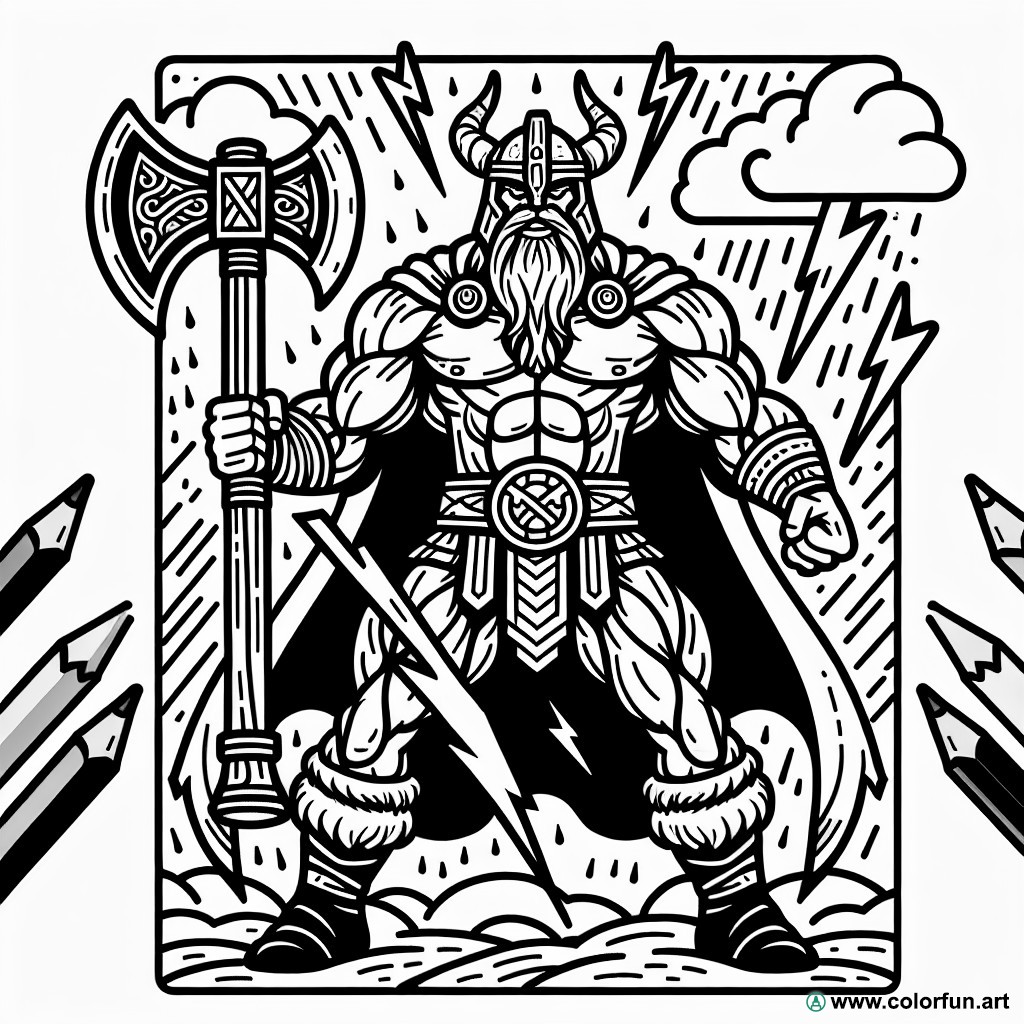 dibujo para colorear de Thor con el hacha