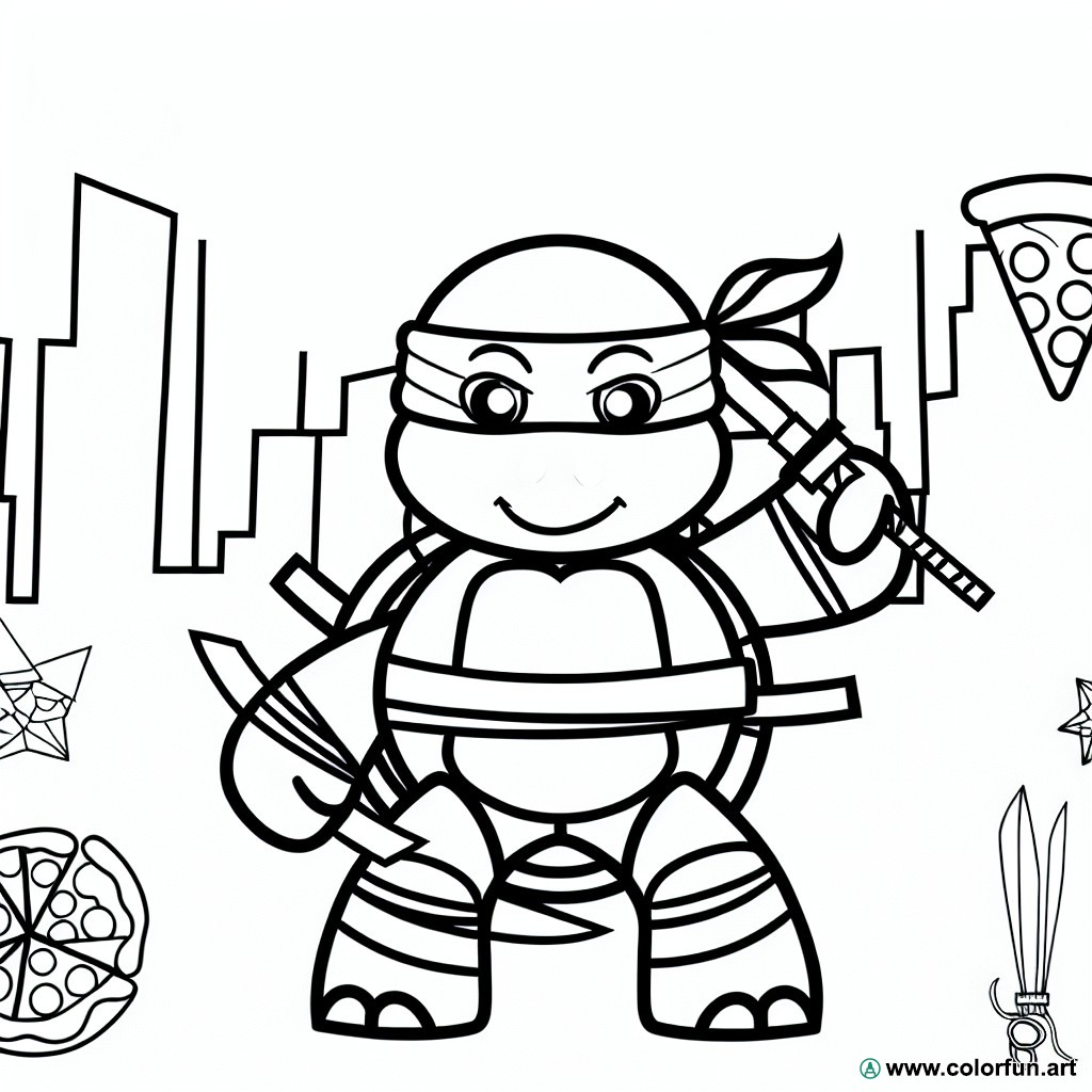 dibujo para colorear tortuga ninja michelangelo