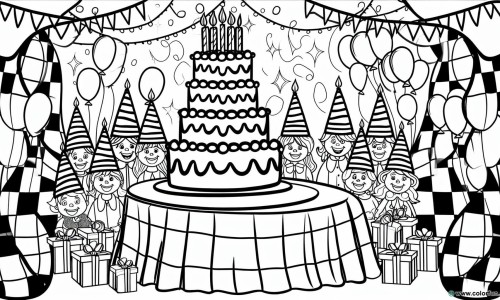 dibujo para colorear feliz cumpleaños celebración